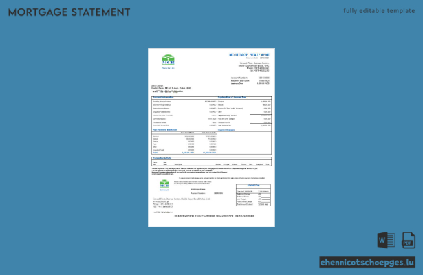 Beispielansicht eines Hypothekenauszugs der MCB Bank aus den Vereinigten Arabischen Emiraten in Word- und PDF-Formaten